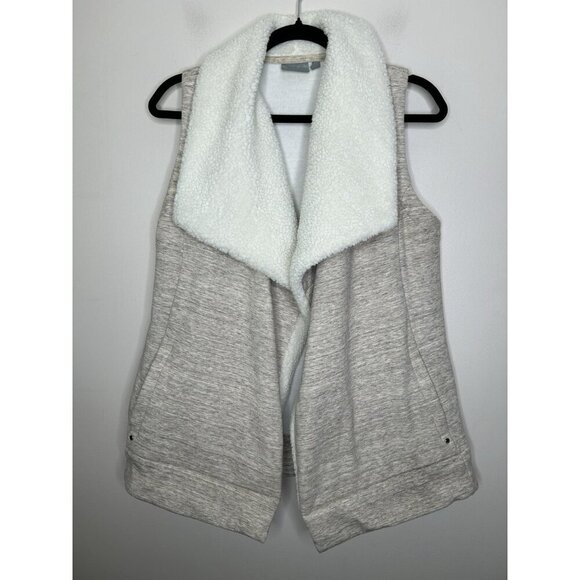 Athleta Apres Anything Vest Women's Tan Sherpa Fleece Lined Open Front Size Med - Picture 2 of 10
